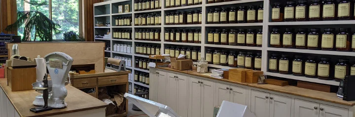 Interior herb shelves at Dandelion Botanical Co.