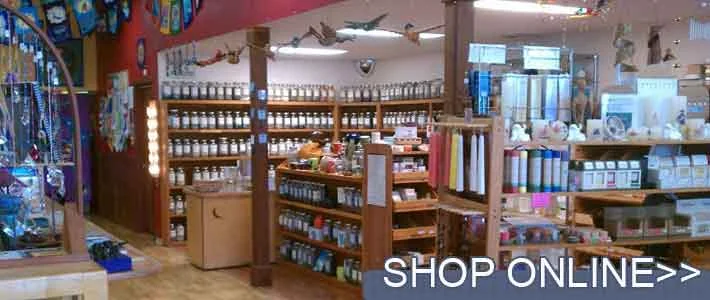 Interior shelves and displays at Moonrise Herbs