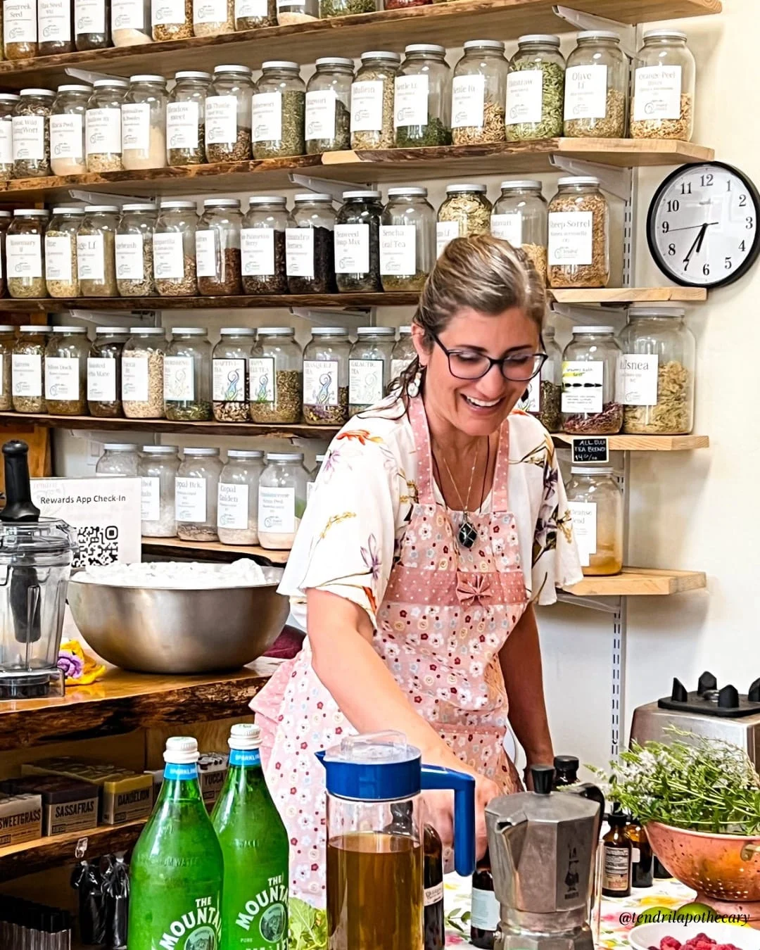 Preparing botanicals at Tendril Apothecary