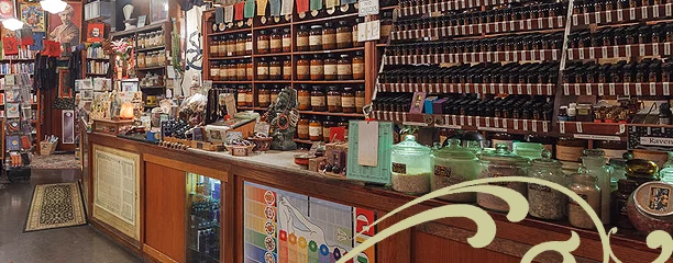 Interior herb shelves at Tenzing Momo