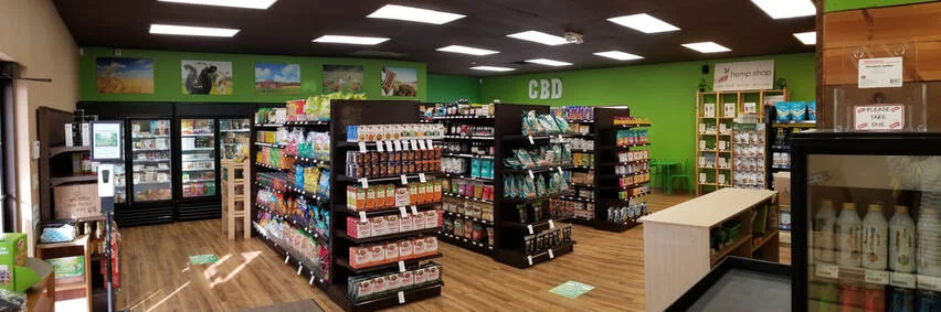 Grocery and bulk-goods shelves inside Terry’s Health Products