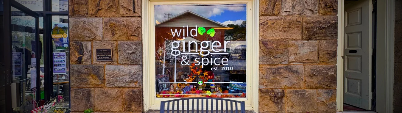 Wild Ginger & Spice’s stone storefront and shop window in Davis